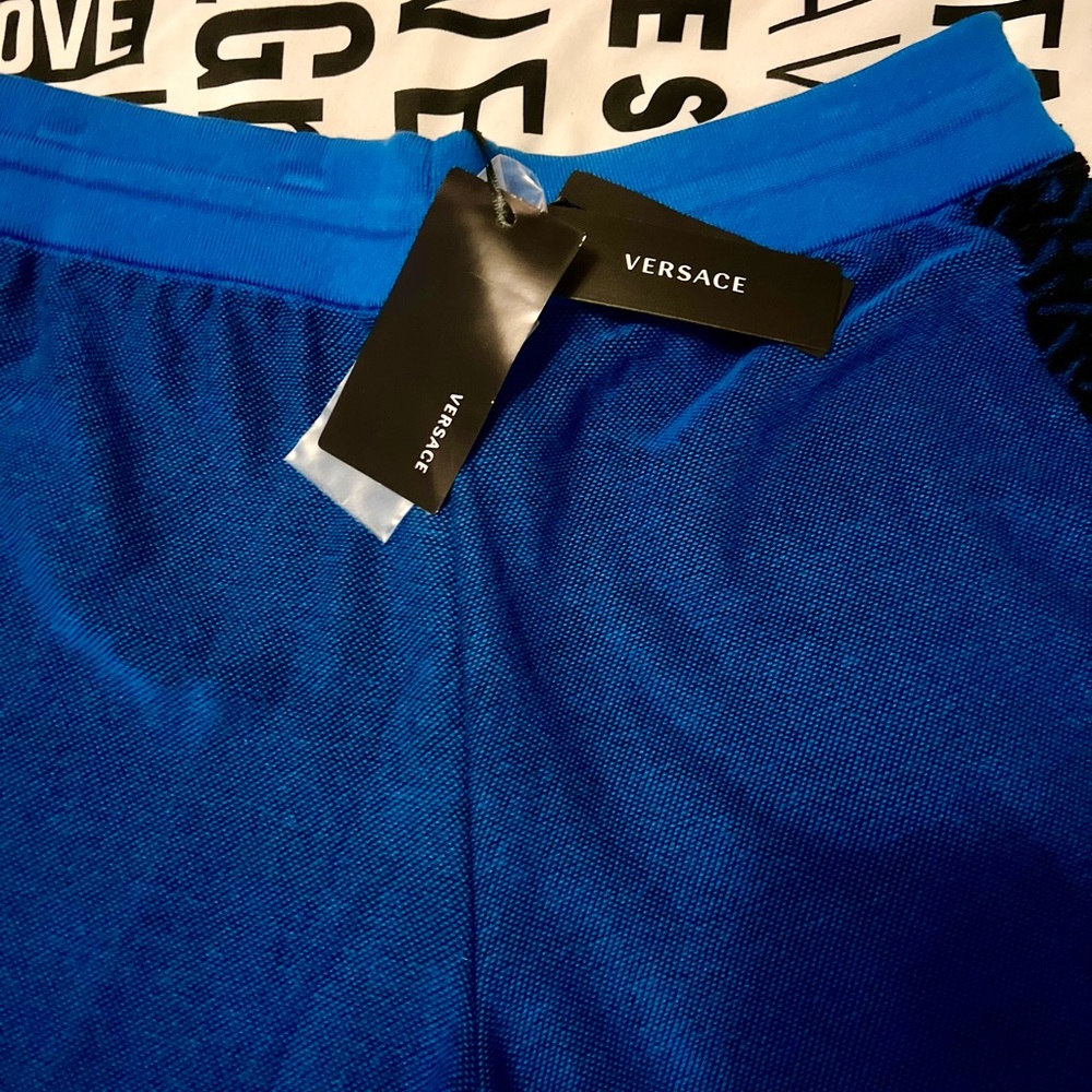 Sold!!! Versace Bermuda logo sweat shorts, sapphire blue, men’s size 52 US 36